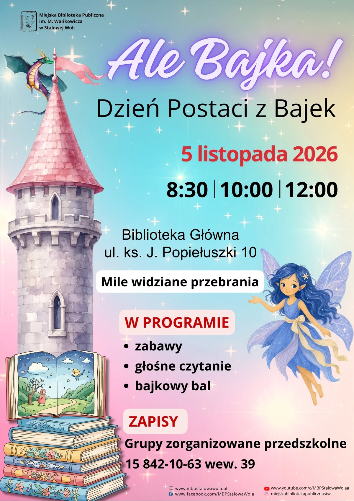Grafika promocyjna wydarzenia Ale Bajka! Dzień Postaci z Bajek w bibliotece
