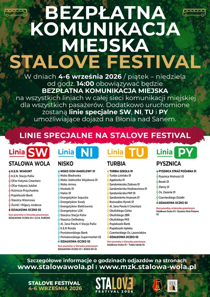 Grafika promocyjna wydarzenia Bezpłatna komunikacja na STALOVE FESTIVAL