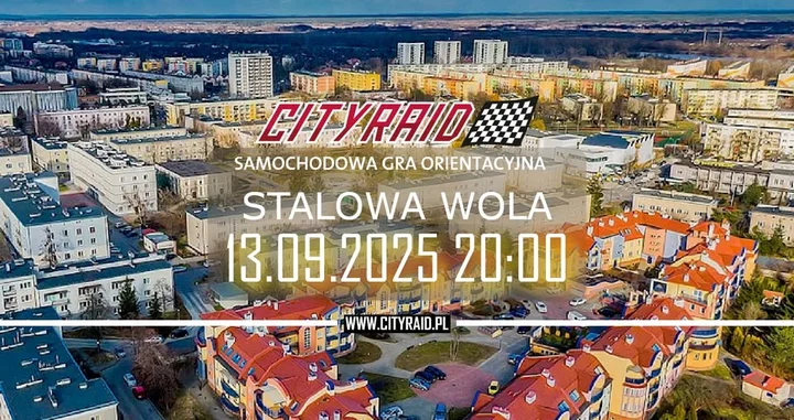 Obrazek przedstawia grafikę promocyjną wydarzenia Nocna samochodowa gra orientacyjna w Stalowej Woli