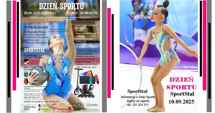 Obrazek przedstawia grafikę promocyjną wydarzenia Dzień sportu z pokazami i zajęciami w Stalowej Woli