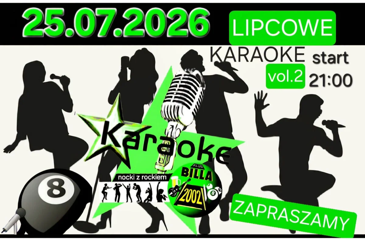 Grafika promocyjna wydarzenia KARAOKE w KLUBIE BILLA: lipcowy wieczór