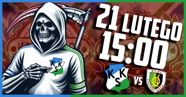 Grafika promocyjna wydarzenia KKS KALISZ - STAL STALOWA WOLA: mecz 21 lutego, godz. 15:00