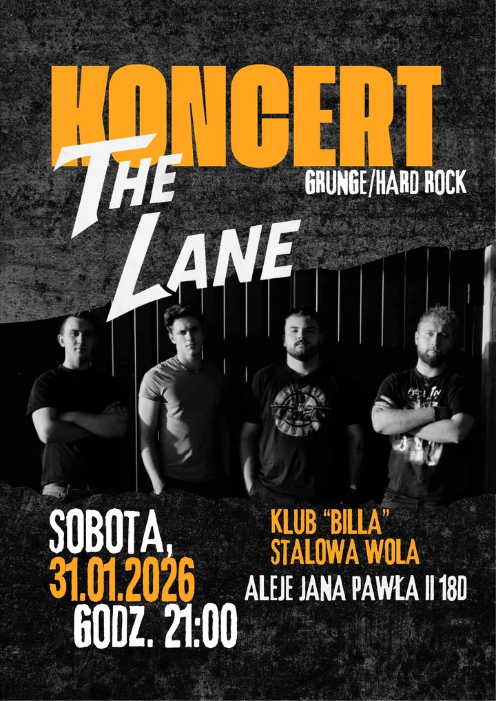 Grafika promocyjna wydarzenia The Lane w Klubie Billa — koncert w Stalowej Woli