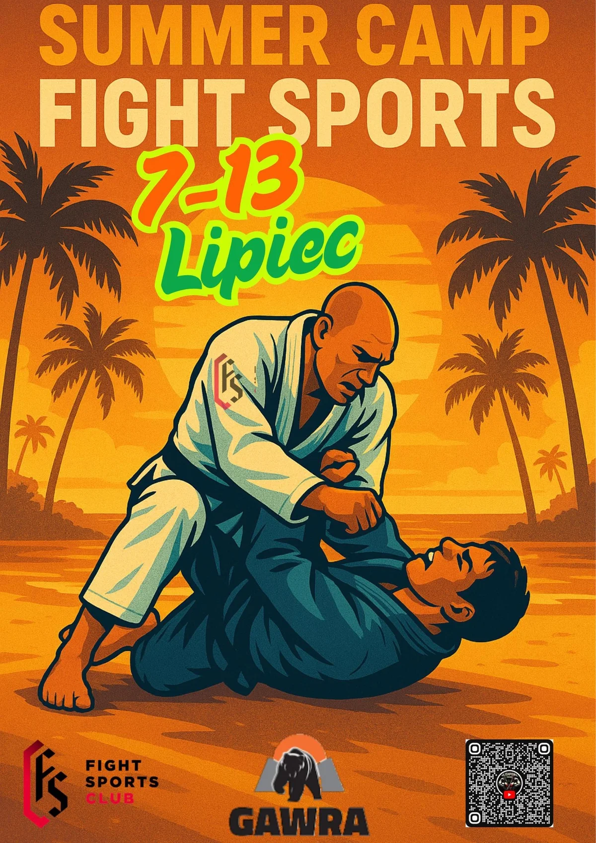 Grafika promocyjna wydarzenia Letni obóz sportowy z treningami BJJ i aktywnościami na świeżym powietrzu