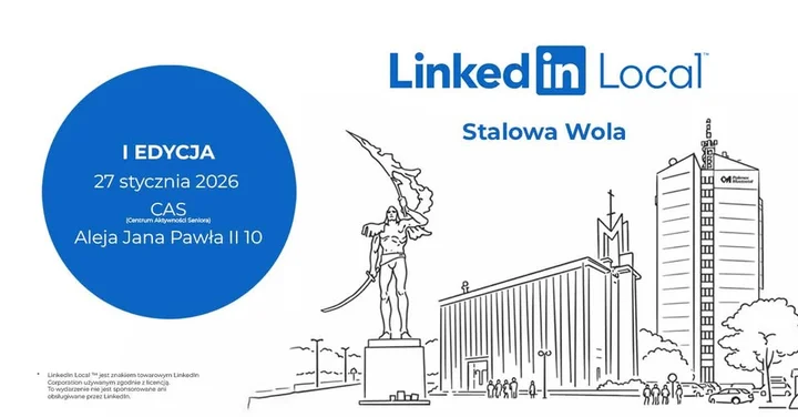Grafika promocyjna wydarzenia LinkedIn Local Stalowa Wola — pierwsze spotkanie networkingowe na żywo