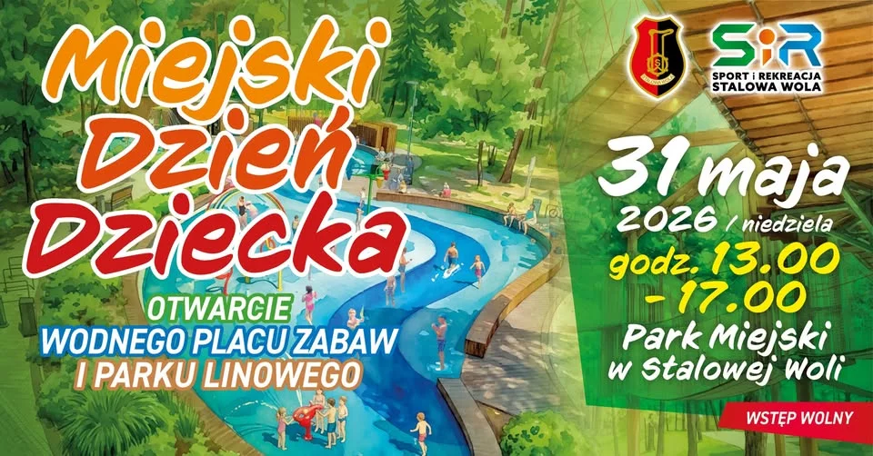 Grafika promocyjna wydarzenia Miejski Dzień Dziecka w Stalowej Woli. Rodzinne popołudnie w Parku Miejskim