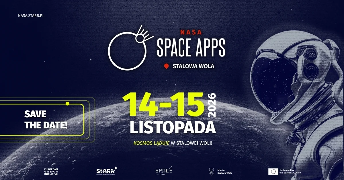 Grafika promocyjna wydarzenia NASA Space Apps Challenge Stalowa Wola – kosmiczny hackathon