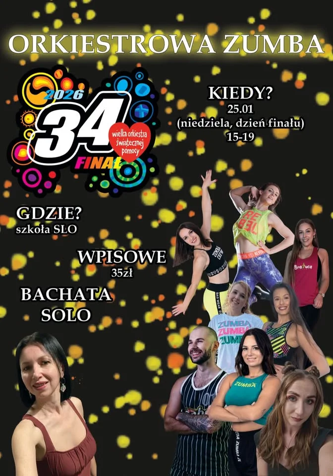 Grafika promocyjna wydarzenia Orkiestrowa Zumba — XIII Maraton ZUMBY w Stalowej Woli