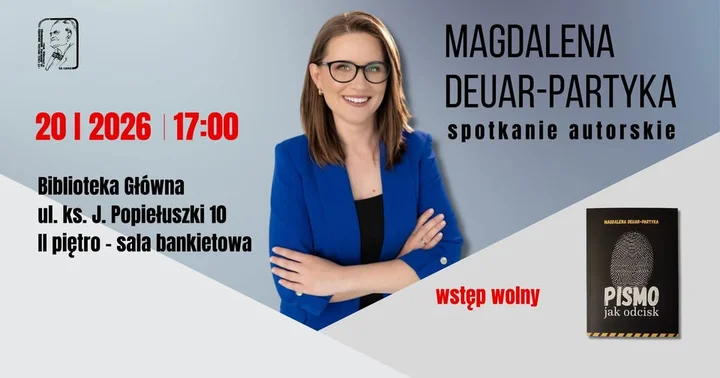 Grafika promocyjna wydarzenia Pismo jak odcisk — spotkanie autorskie z Magdaleną Deuar-Partyka