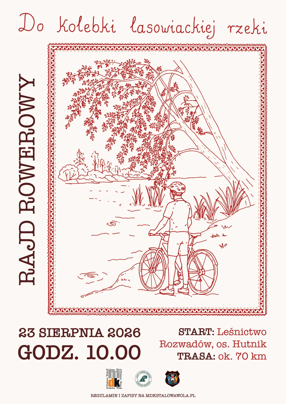 Grafika promocyjna wydarzenia Rajd Rowerowy „Do kolebki lasowiackiej rzeki”
