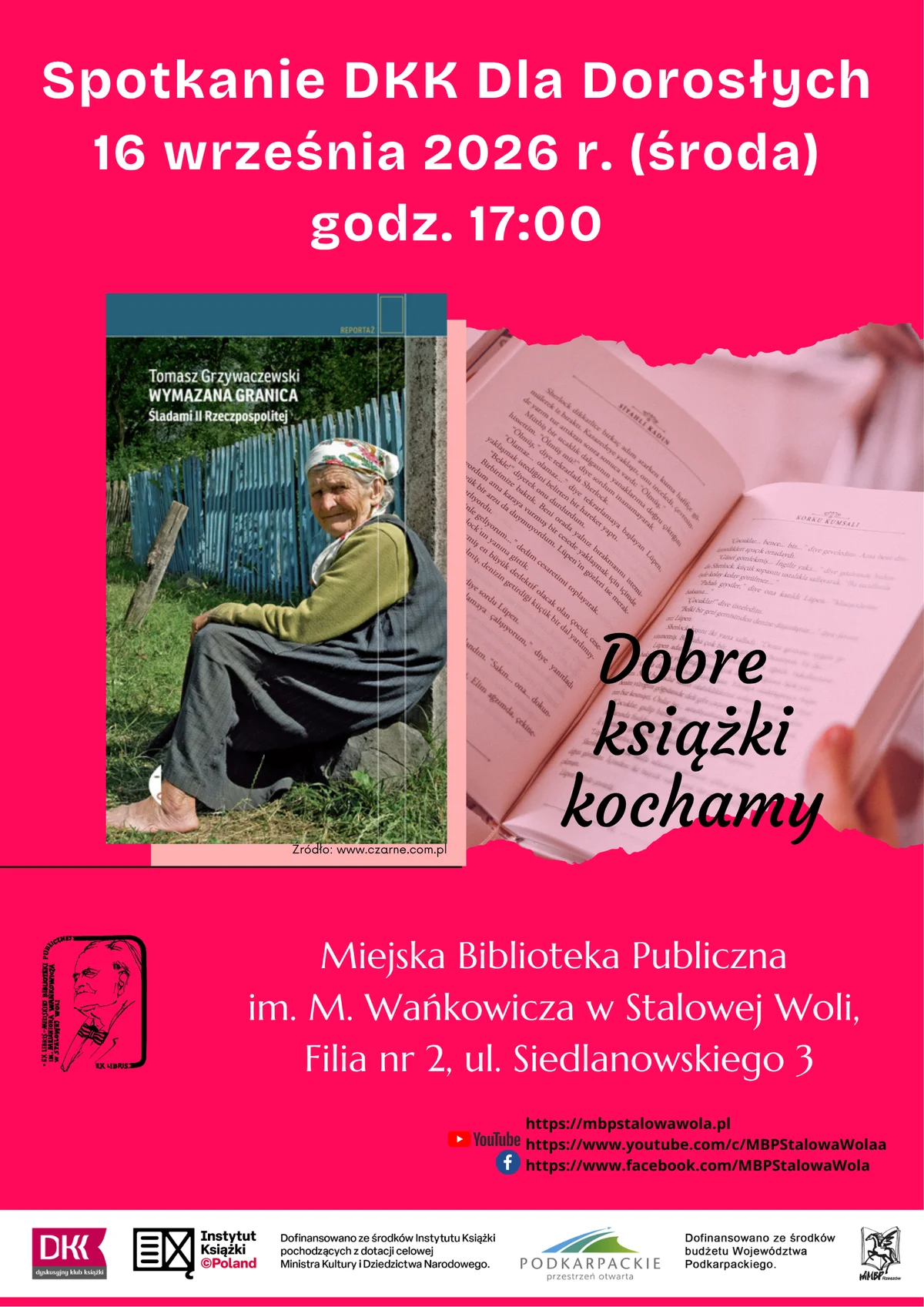 Grafika promocyjna wydarzenia Spotkanie Dyskusyjnego Klubu Książki dla Dorosłych: Tomasz Grzywaczewski „Wymazana granica. Śladami II Rzeczpospolitej”