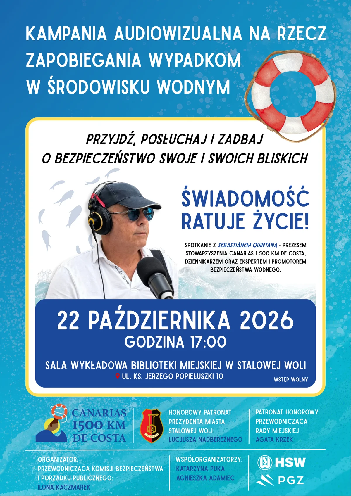 Grafika promocyjna wydarzenia Świadomość ratuje życie – spotkanie o bezpieczeństwie nad wodą