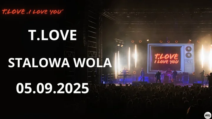 Obrazek przedstawia grafikę promocyjną wydarzenia Koncert T.LOVE w Stalowej Woli — trasa I Love You