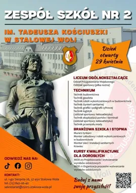 Grafika promocyjna wydarzenia Dzień Otwarty 2026 w ZS Nr 2 w Stalowej Woli