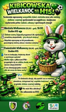 Grafika promocyjna wydarzenia Kibicowska Wielkanoc w Stalowej Woli – dwa świąteczne dni pełne zabawy i emocji