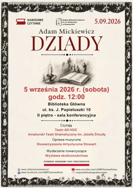 Grafika promocyjna wydarzenia Narodowe Czytanie „Dziadów”