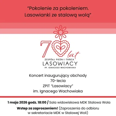 Grafika promocyjna wydarzenia Pokolenie za pokoleniem. Lasowianki ze stalową wolą — koncert inaugurujący 70-lecie „Lasowiaków”
