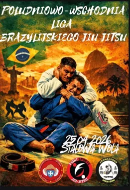 Grafika promocyjna wydarzenia Południowo Wschodnia Liga BJJ w Stalowej Woli – turniej w MOSiR już 25 kwietnia