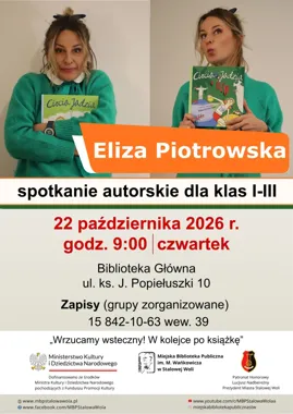 Grafika promocyjna wydarzenia Spotkanie autorskie z Elizą Piotrowską