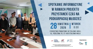 Grafika promocyjna wydarzenia Spotkanie informacyjne „Przystanek – Czas na Podkarpacką Młodzież!” w Stalowej Woli