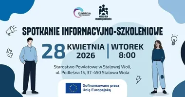 Grafika promocyjna wydarzenia Spotkanie informacyjno‑szkoleniowe „Młodzi dla Przedsiębiorczości” — Stalowa Wola