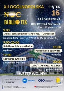 Grafika promocyjna wydarzenia XII Ogólnopolska Noc Bibliotek
