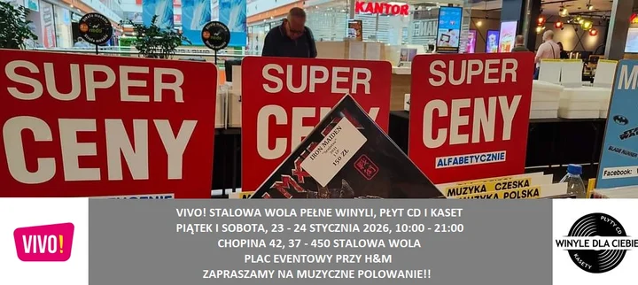Grafika promocyjna wydarzenia VIVO! Stalowa Wola — pełne winyli, płyt CD i kaset