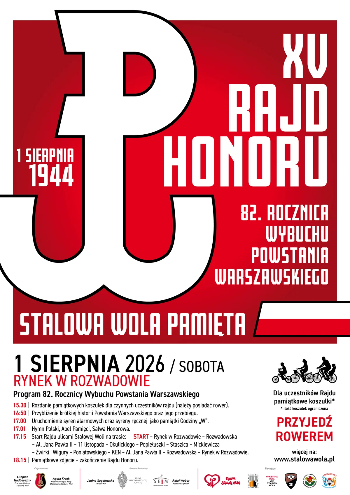Grafika promocyjna wydarzenia Rowerami uczczą pamięć Powstania Warszawskiego. Rajd przejedzie ulicami Stalowej Woli