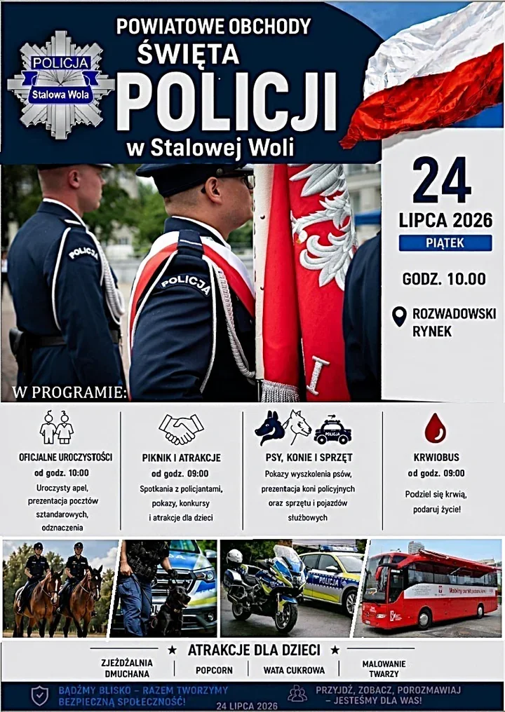 Święto Policji w Stalowej Woli z piknikiem i mobilnym punktem krwi