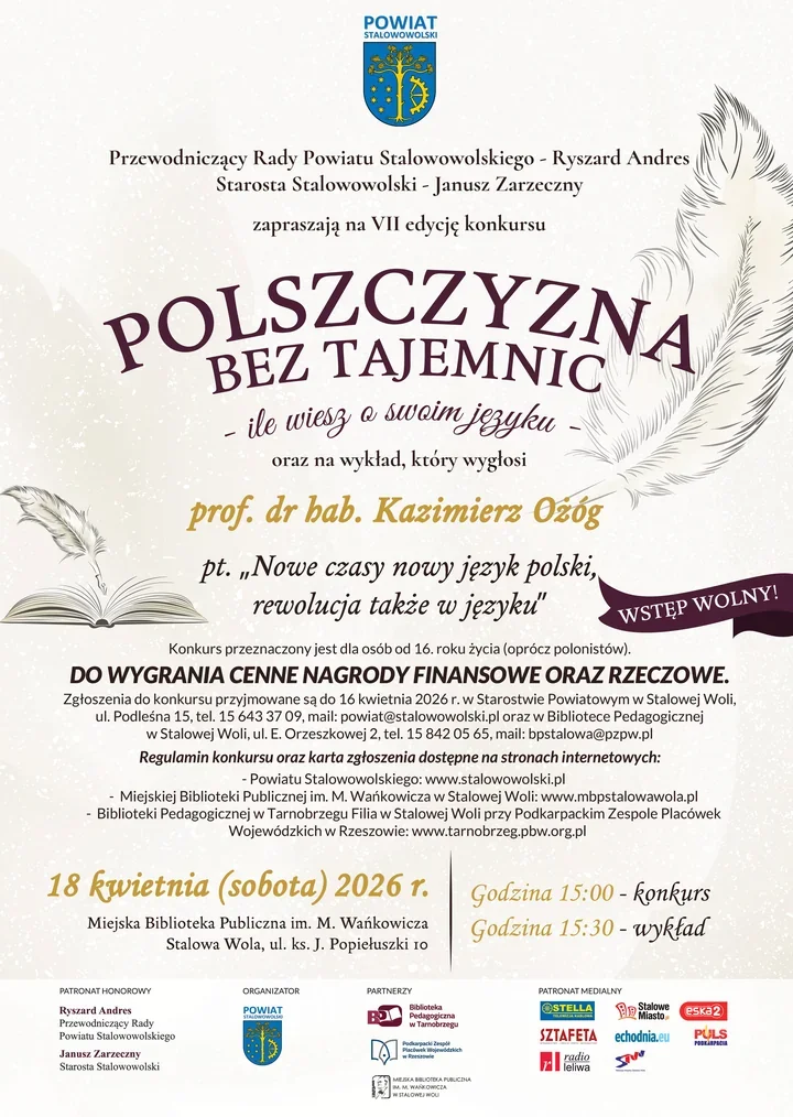 Językowy konkurs wraca do Stalowej Woli z pulą 4000 zł i wykładem profesora